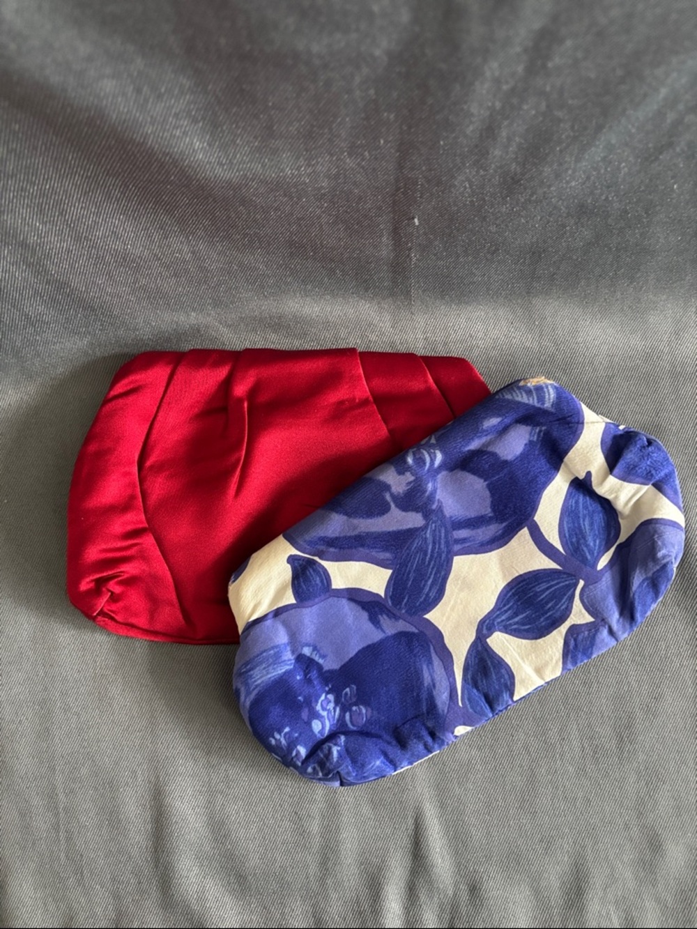 Red Satin Clutch & Blue Floral Clutch Duo